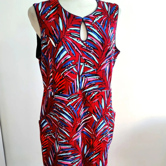 Land's End Shift Dress / Red, Blue, Aqua / Pockets / Size 16P - Picture 1 of 5